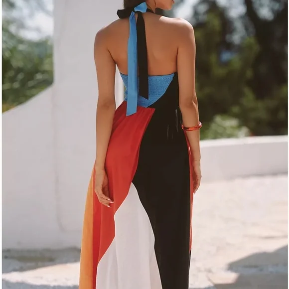 Anthropologie Celandine Women’s Linen Blend Smocked Halter Midi Dress Large - Picture 2 of 10